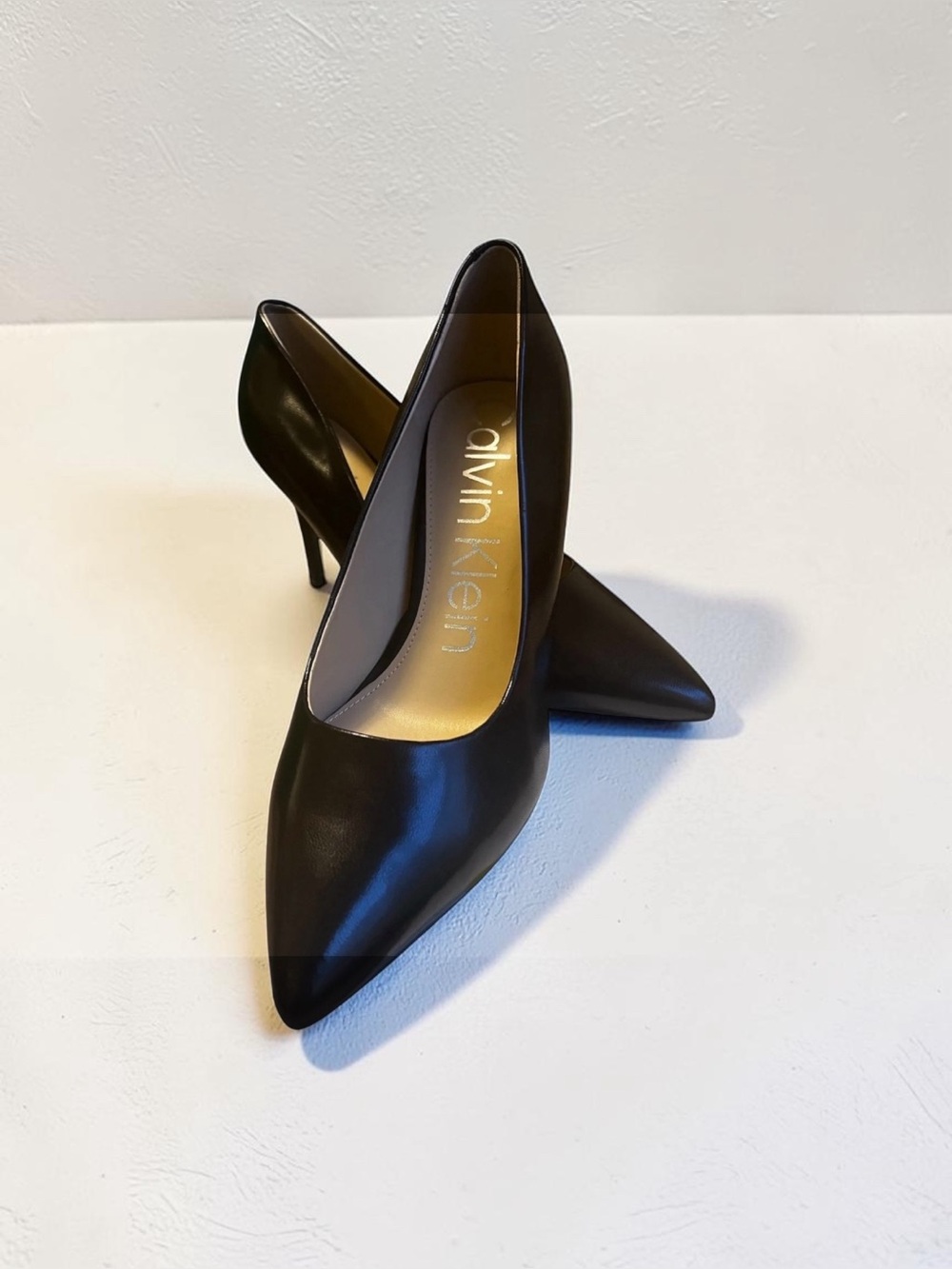 Calvin Klein Black Pointed Leather Pumps